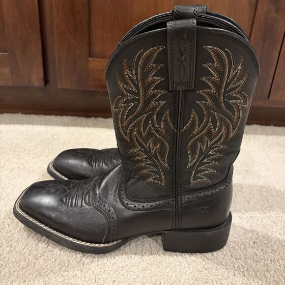 EUC ARIAT SPORT WIDE SQUARE TOE COWBOY BOOTS Men Leather Sz 8D EU 41 Black - Picture 11 of 11